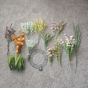 DIY Crafter Bundle - 12" Metal Wreath Frame & Mixed Faux Floral Stems
